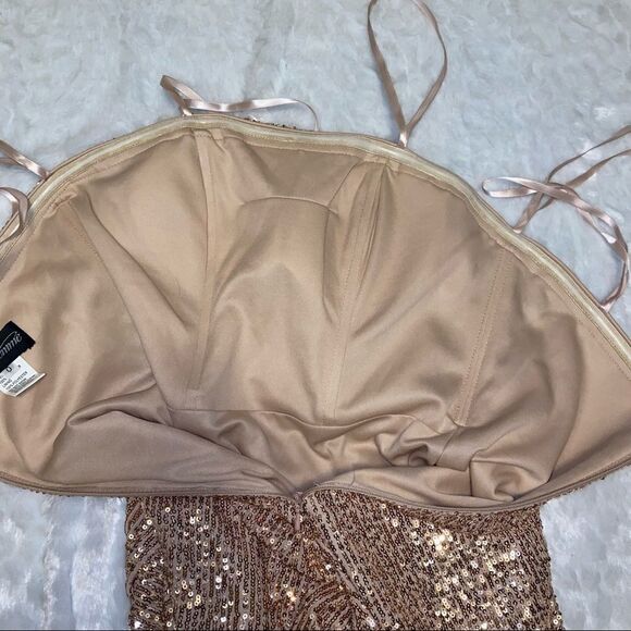 LA FEMME Strapless Rose Gold Sequin Sheath Dress - Picture 10 of 12